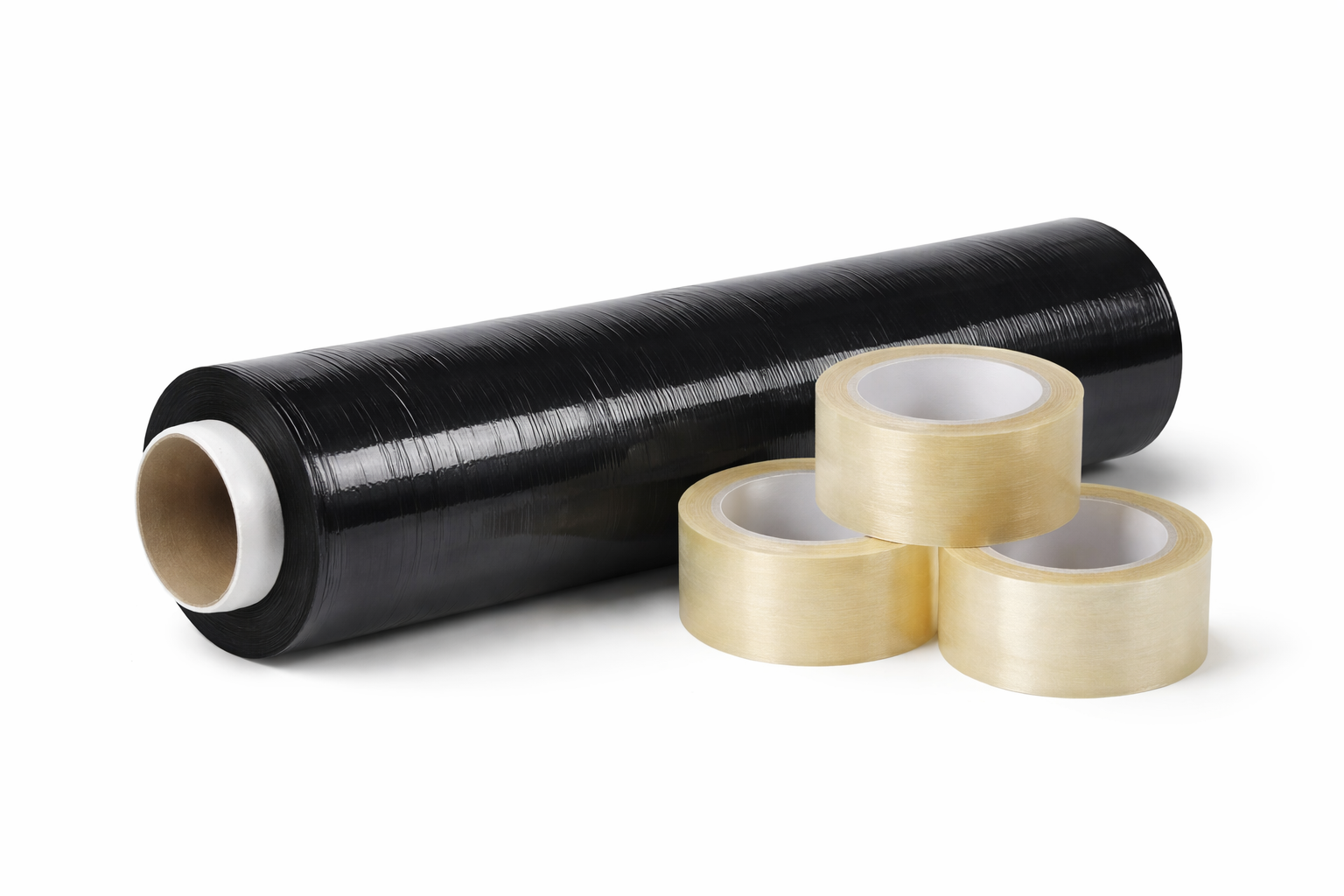 Kit Mudanza - 3 Cintas de embalaje 5cm x 100m + Film Stretch negro