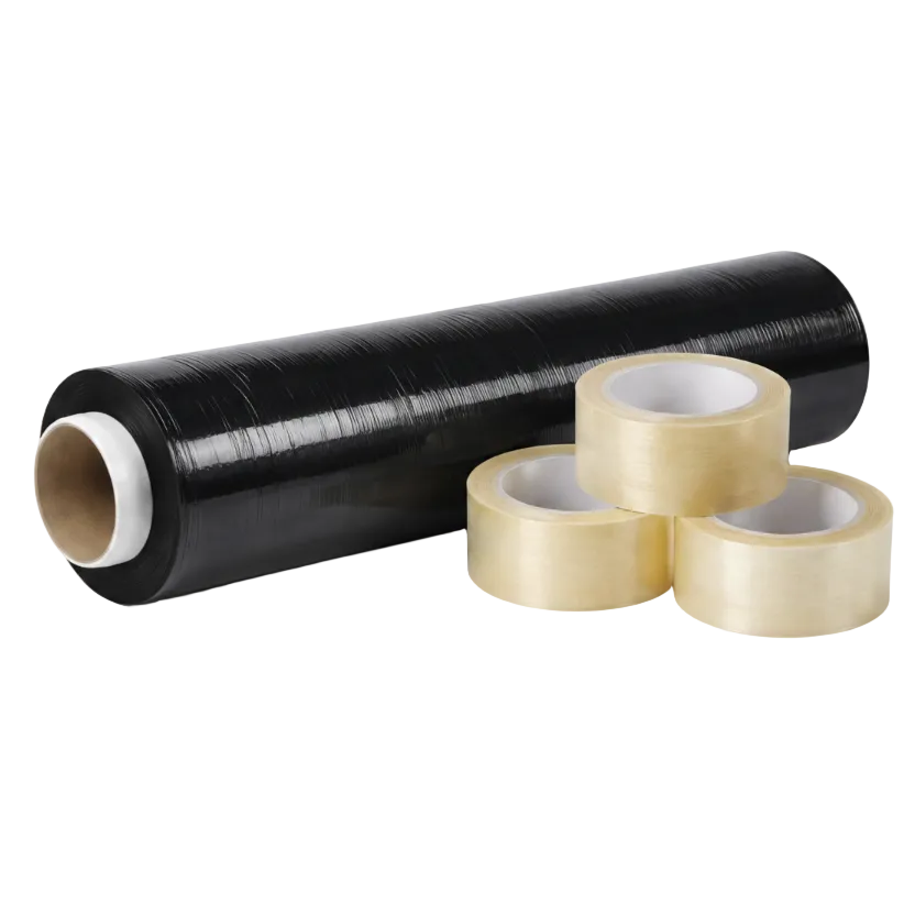 Kit Mudanza - 3 Cintas de embalaje 5cm x 100m + Film Stretch negro