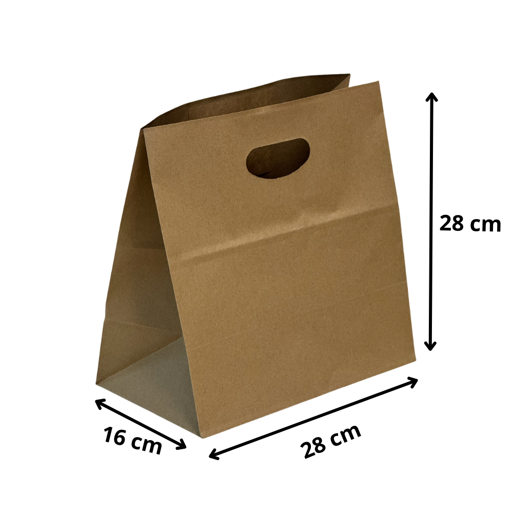 Bolsas kraft Asa Troquelada Reforzada 28x28x16 - Pack 25 u.